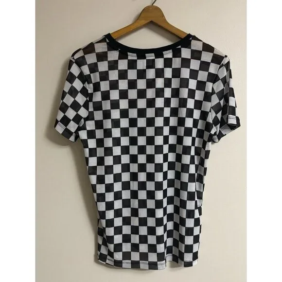 Hot Topic Black & White Checkered Women’s Mesh Top S/M - Picture 8 of 10
